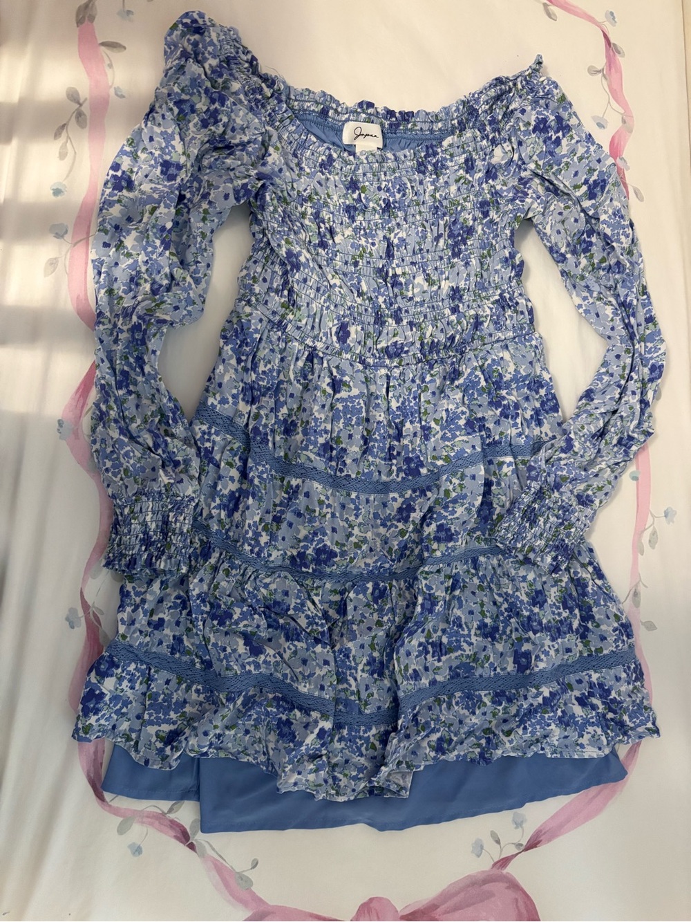 Japna Strapless Blue Floral Ruffle Dress